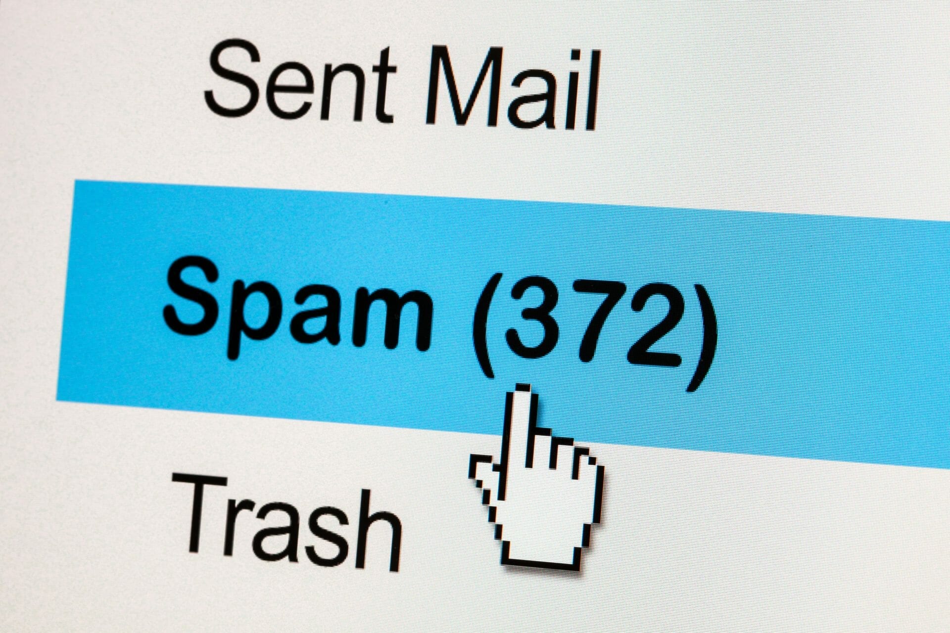 Mail navigation showing Sent Mail, Spam, and Trash
