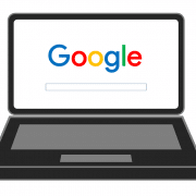 Graphic depicting a laptop computer that is displaying the Google home page.