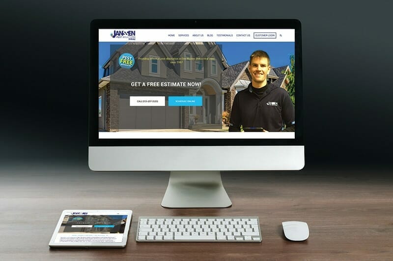 Janssen Pest Solutions website displayed on a desktop and tablet.
