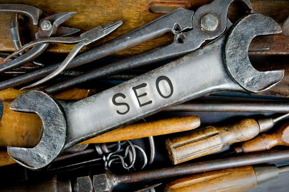Various tools with SEO engraved on a wrench