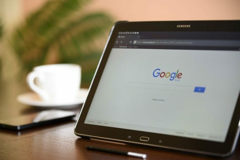 Google home page showing on a table screen
