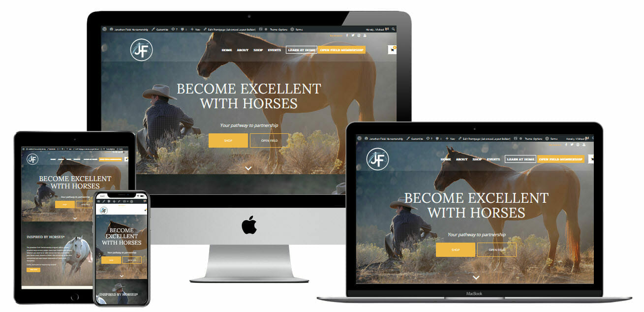 Jonathan Fields website displayed on tablet, laptop, desktop and smart phone screens