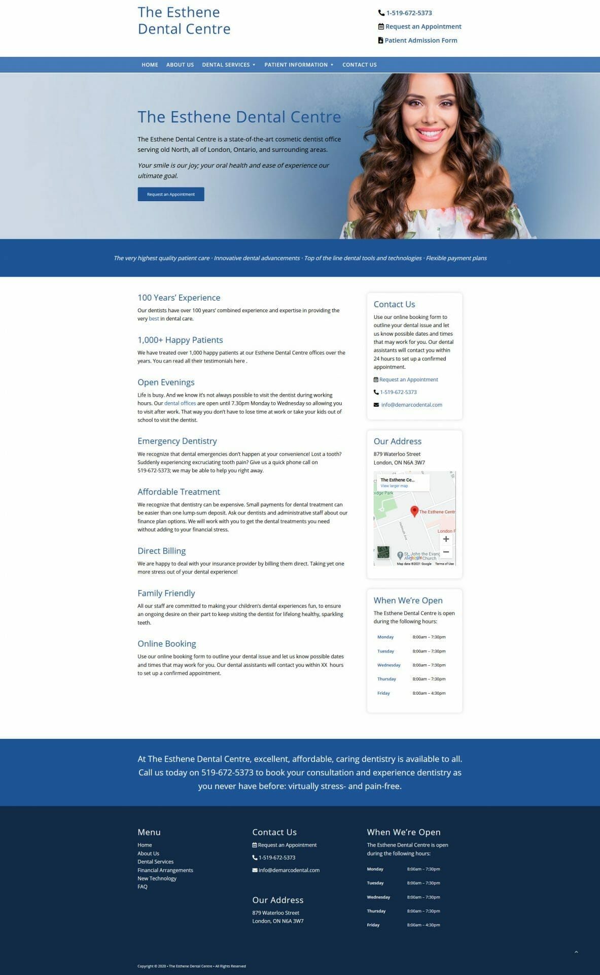Screen shot of Esthene Dental Centre home web page