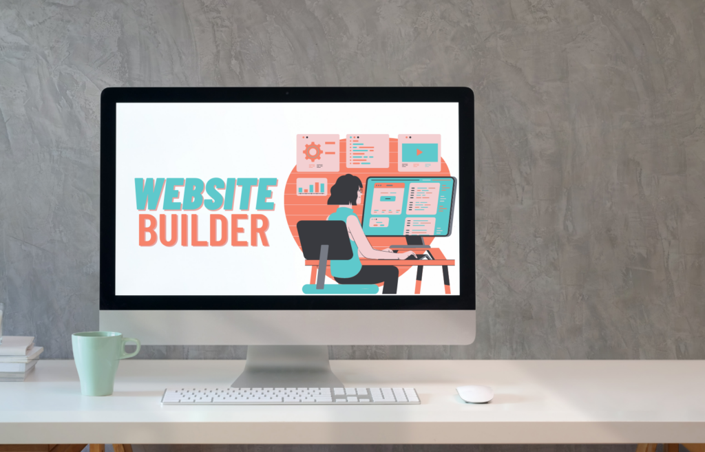 website builder cartoon graphic