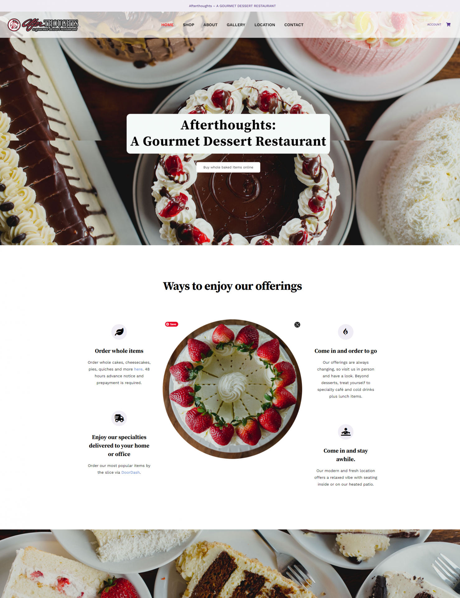 Sample page layout for Afterthoughts Dessert Restaurant.
