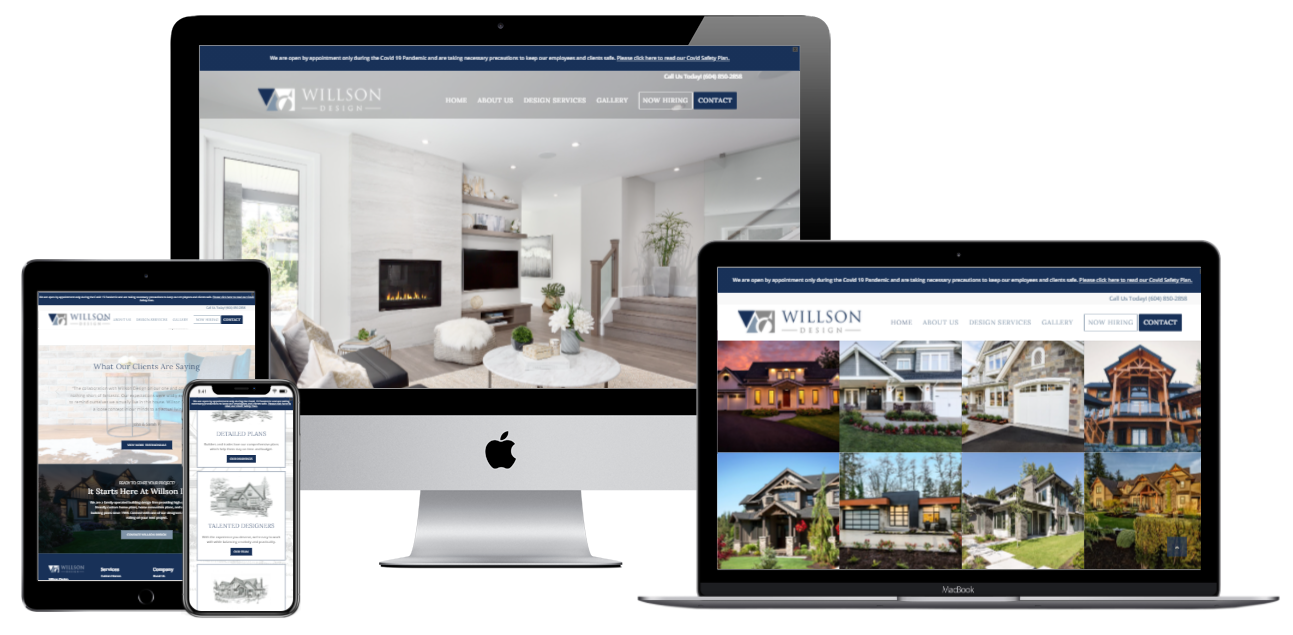 Wilson Design website preview on desktop, laptop, tablet and smartphone.