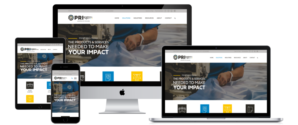 pri graphics and signs website homepage on desktop laptop tablet mobile