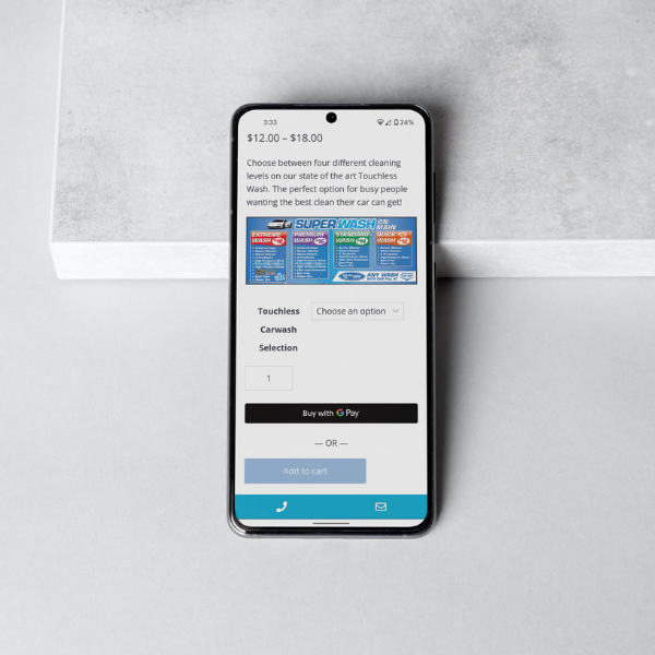 Cell phone displaying Superwash on Main website