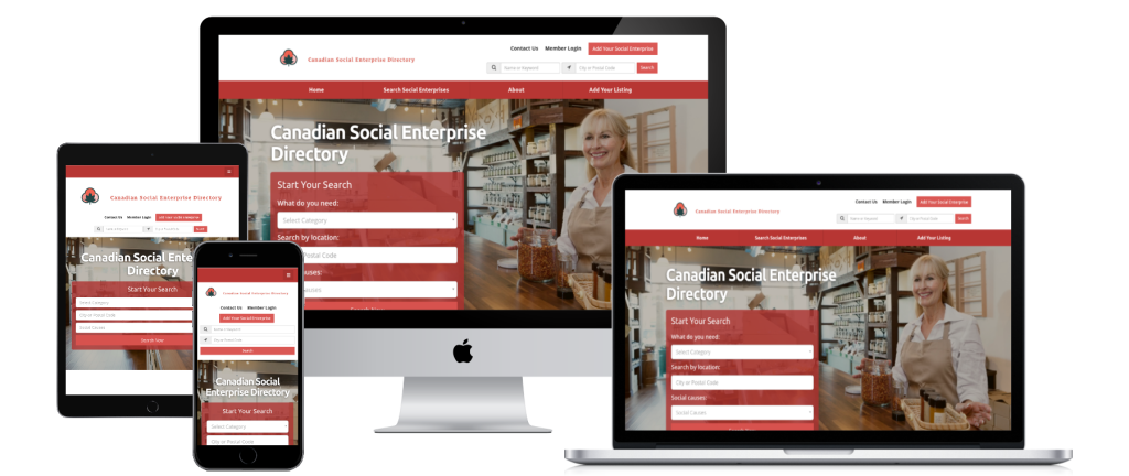 website design preview on multiple devices for canadian social enterprise directory