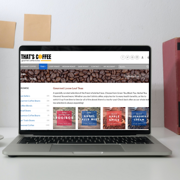 thats coffee website design product category page