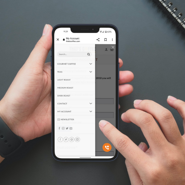 thats coffee website design mobile navigation menu