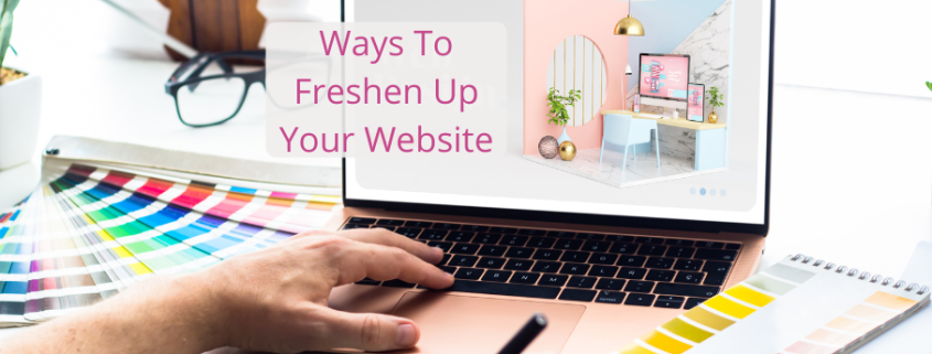 Color charts and a laptop with the caption, Ways to freshen up your website.