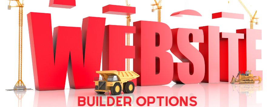 Graphic with construction vehicles and cranes to illustrate Website Builder Options