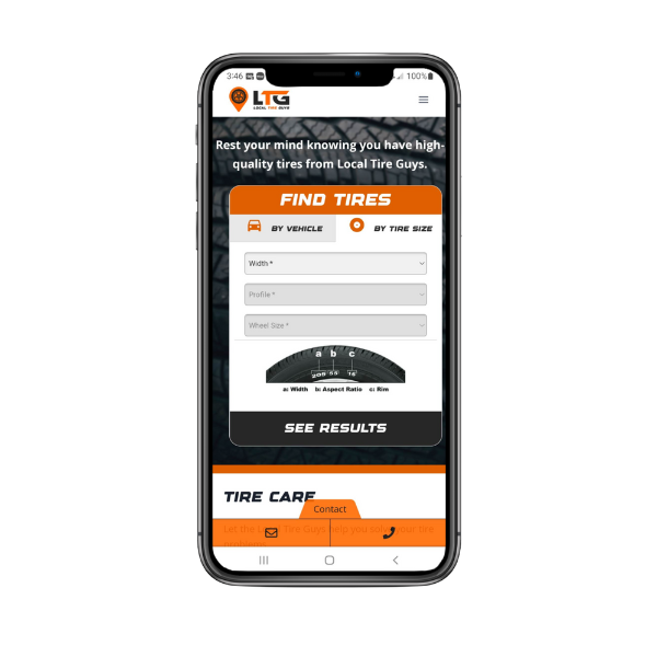 Local Tire Guys website displayed on a smart phone