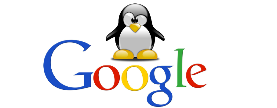 A penguin with a logo