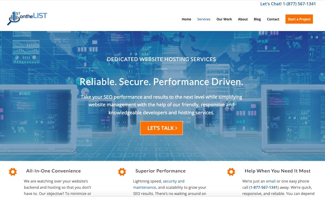 A screen shot of the HOME page for the 1st on the List website.