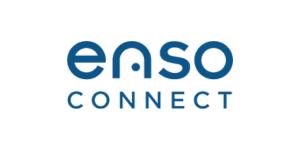 Logo with the text "enso CONNECT" in blue letters on a transparent background.