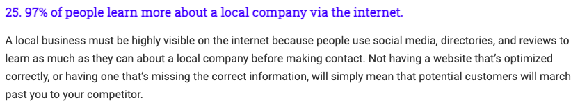 Example of backlink in a business profile