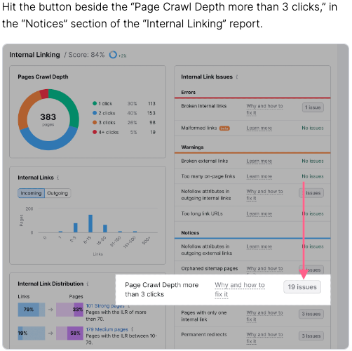 Screenshot of semrush audit tool