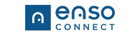 Logo featuring a blue square with a white, rounded arch design, next to the words "enso connect" in lowercase, blue letters.
