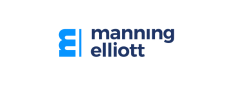 Logo of Manning Elliott featuring a stylized "ME" in blue on the left and the name "manning elliott" in lowercase blue text on the right.