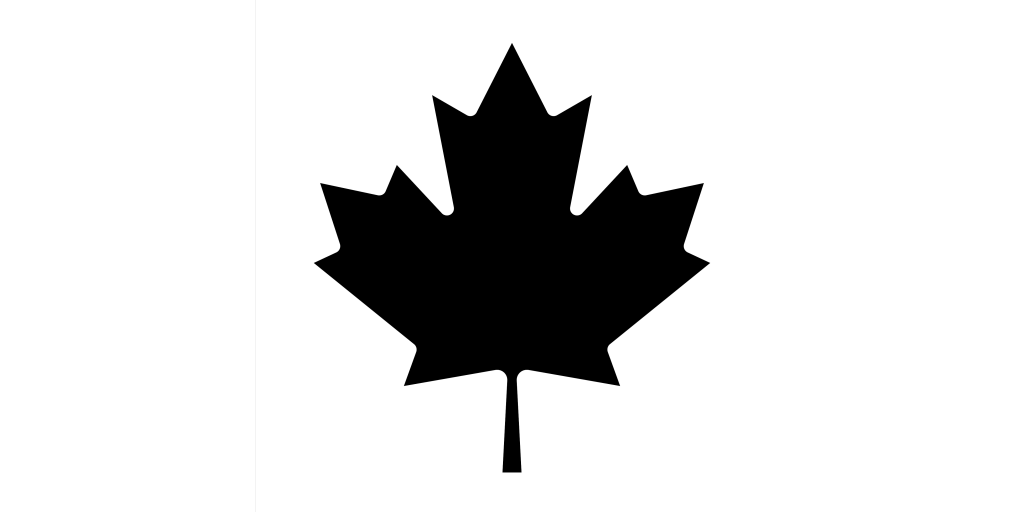 Black silhouette of a maple leaf on a white background, with distinct, pointed lobes and a central stem.