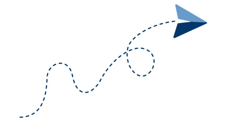 A dark blue background with abstract geometric shapes in the upper right corner, featuring light blue triangles and parallelograms layered to create a sense of depth and movement.