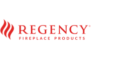 Logo of Regency Fireplace Products. Bold red text reads "REGENCY" with stylized flame graphics on the left and "FIREPLACE PRODUCTS" in smaller red capital letters beneath. The background is white.
