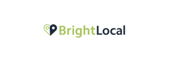 Logo with the text "BrightLocal" in green and black. A location pin icon is incorporated into the letter "B". The background is white.