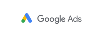 Google Ads logo featuring a graphic of a stylized blue and yellow letter "A" followed by the text "Google Ads" in gray. The background is white.