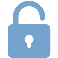 An open padlock icon in light blue, symbolizing unlocked access or security.