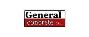 Logo for General Concrete Ltd. featuring the name "General" in black on a white background and "concrete ltd." in white on a red background, all enclosed within a black border.