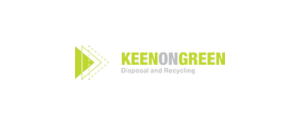 Logo of "Keen on Green" featuring a green and white arrow pointing right. The text "Keen on Green" is in bold green letters, followed by smaller text "Sustainable Technology" in gray. The background is transparent.